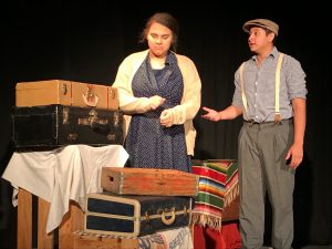 Lillie Haneghan (left) and Daniel Urbina act out a scene during “An American Dream: Lincoln, the Railroad and the Transformation of America.”