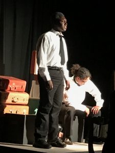 Thomas Anderson (left) and Tavian Cervantez talk about how African-American porters working for the Pullman Company unionized beginning in the 1920s