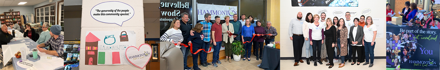Image of collage of images from the Community Heart & Soul town of Hammonton, New Jersey of residents in the community and group pictures of Heart & Soul team