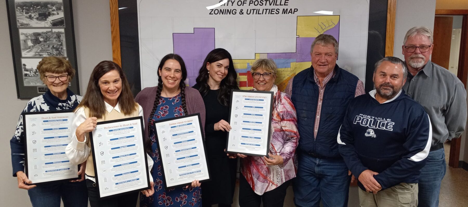 Community Heart & Soul town of Postville Iowa, picture of the Heart & Soul group on the day the Iowa Postville City Council passed the resolution