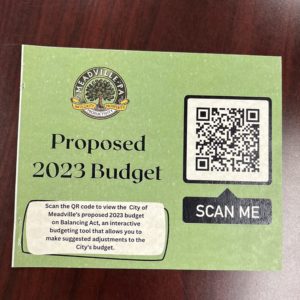 City officials invited residents to participate in the budgeting process with an interactive tool accessed via QR codes like this one. Photo by Jordan Sandman.