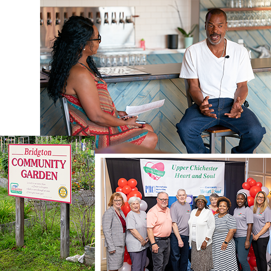 Community Heart & Soul image collage with Bridgton Maine community garden sign