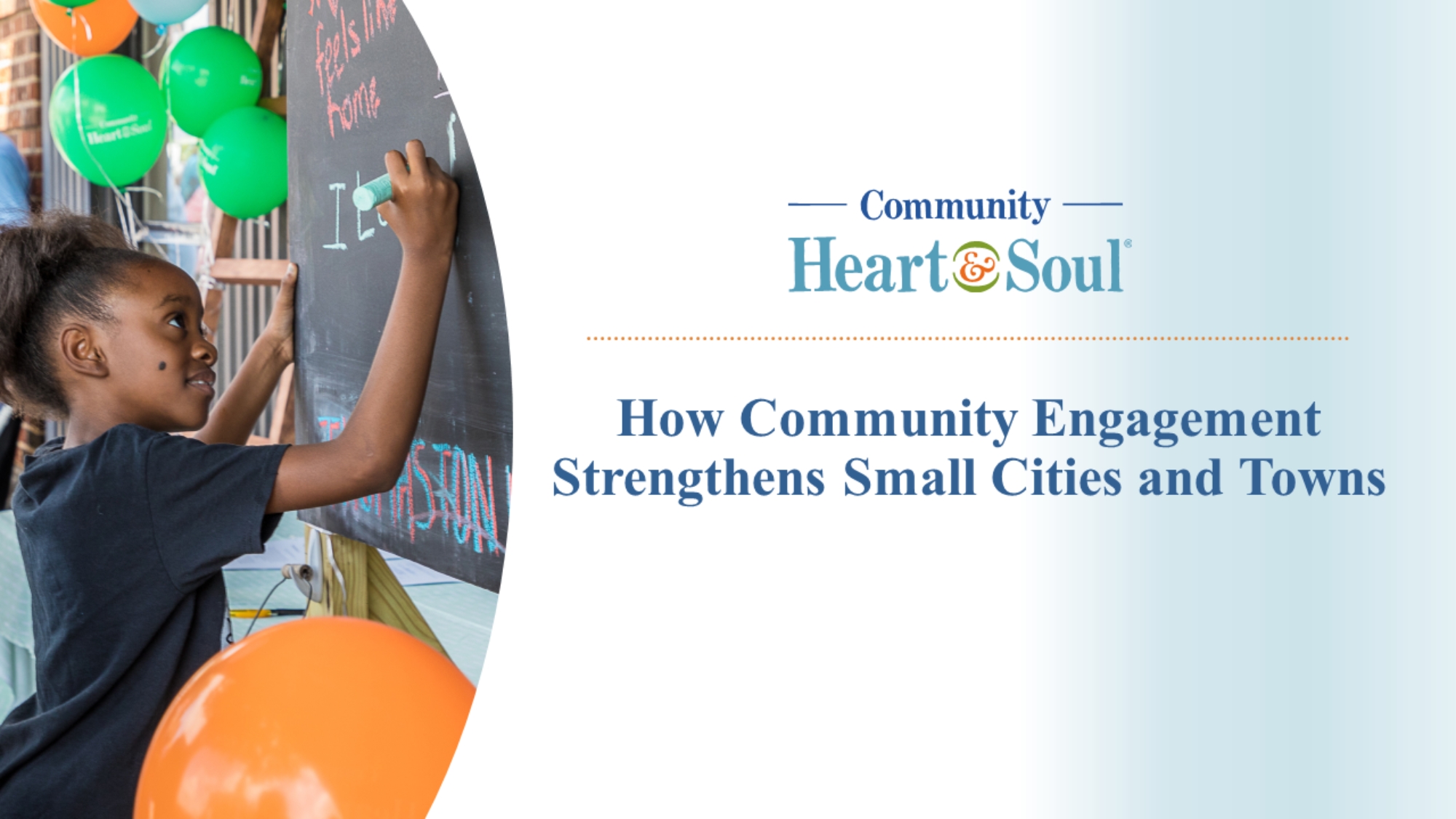 Image of title slide from recent webinar with Community Heart & Soul and ICMA about How Community Engagement Strengthens Small Cities and Towns