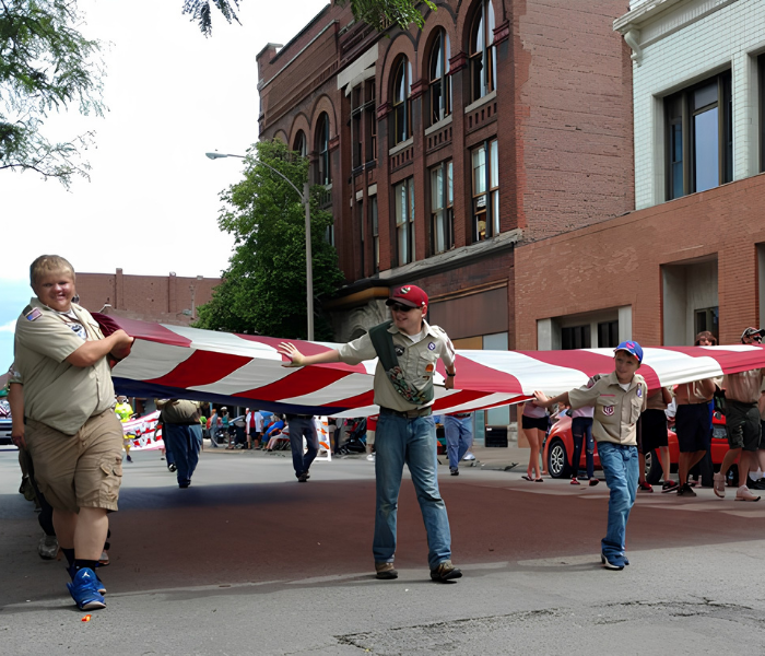 Marching in the Memorial Day parade, Galesburg, Illinois