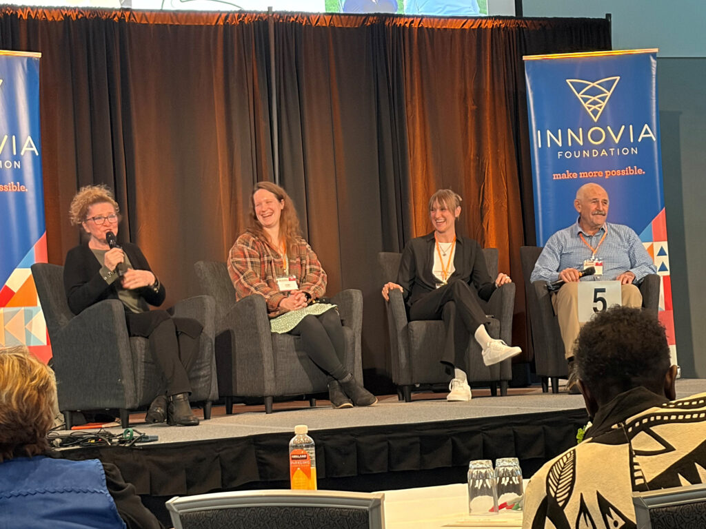 Image of a panel of leaders from Heart & Soul communities in eastern Washington, including: Conny Crow (Oakesdale), Angie Severson (Pomeroy), Alex Overton (Tekoa), and Brent Baker (Certified Heart & Soul Coach).