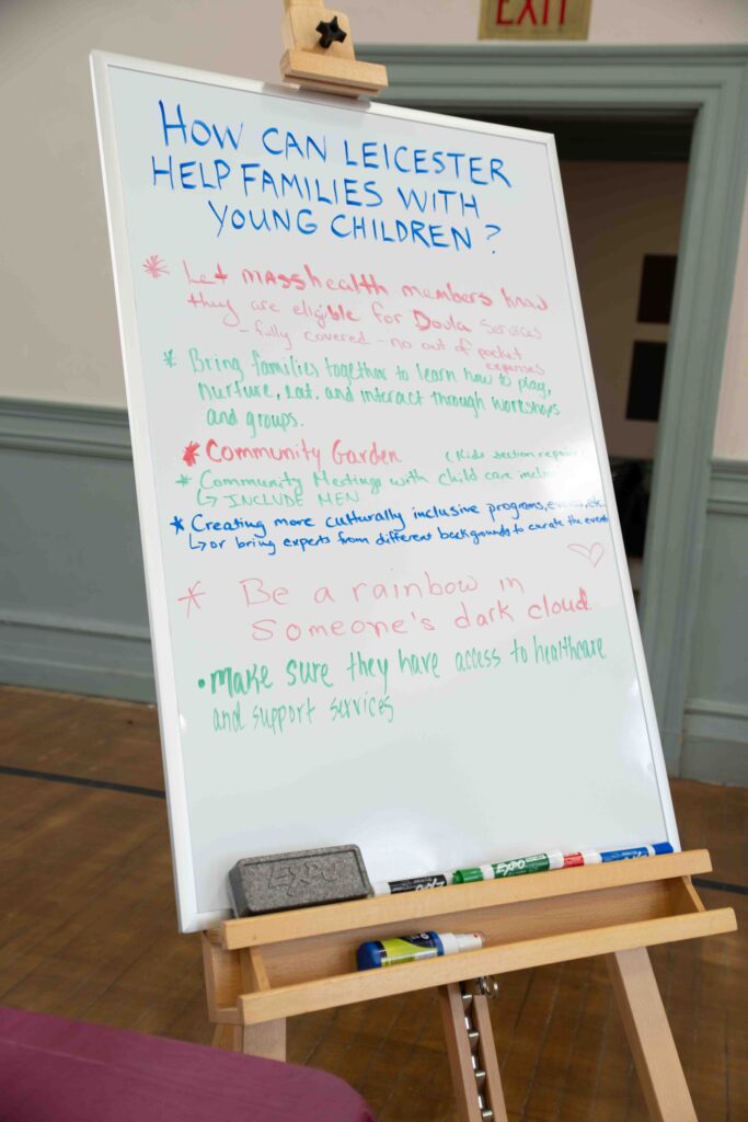 C.A.R.E. Leicester's booth at the community baby shower prompted residents to share their thoughts on how the community can better support families with young children.