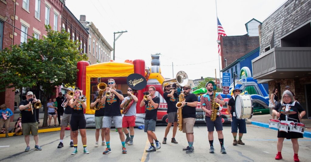 Image of community parade with musicians in Etna PA